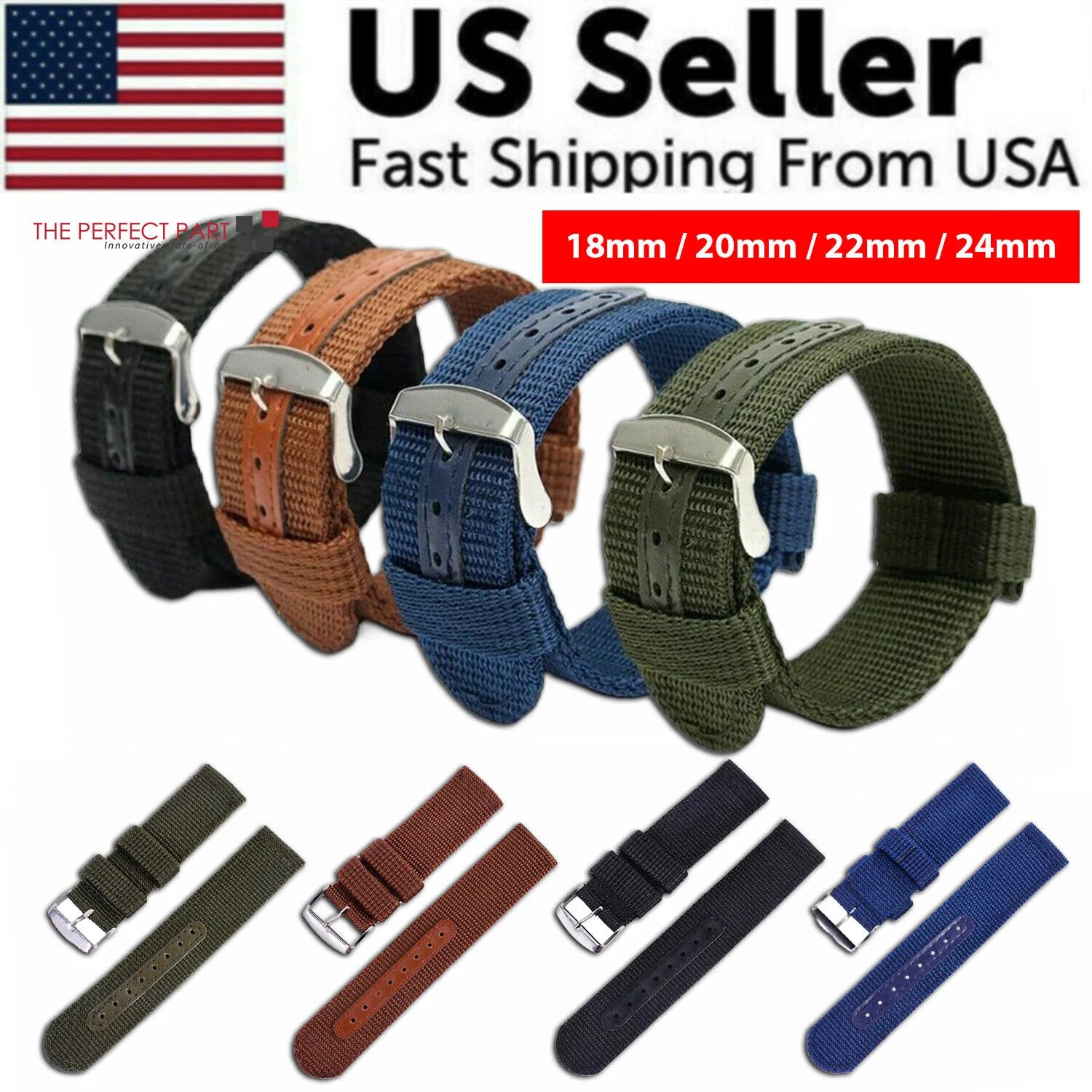 18Mm 20Mm 22Mm 24Mm Military Canvas Nylon Wrist Watch Band Strap Bracelet Sport